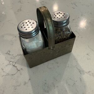 Galvanized PotteryBarn salt & pepper shaker caddy